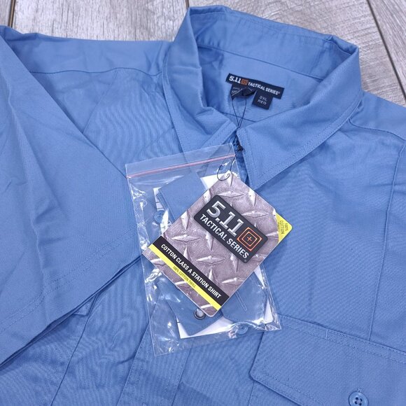 5.11 Tactical Shirt Mens XXL Blue Cotton Class A Station Short Sleeve Button Top - Picture 1 of 7